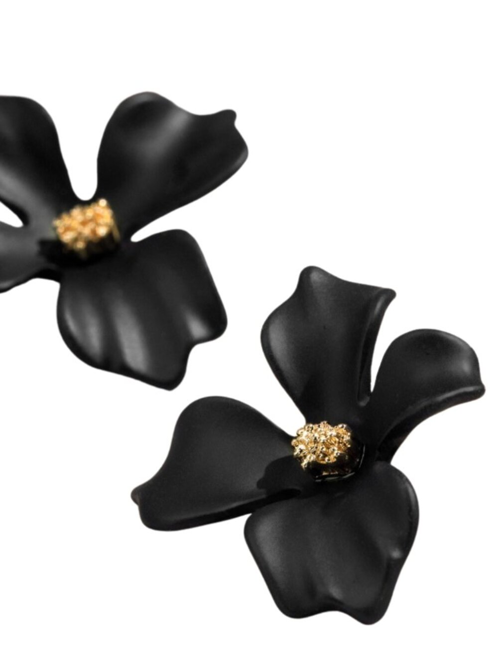 Black Flower Earrings with Gold Center